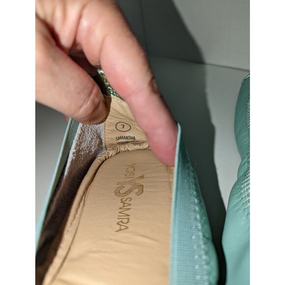 Yosi Samra Samantha Foldable Flats Mint Seafoam Green Metallic Leather Suede 7 - Picture 6 of 10